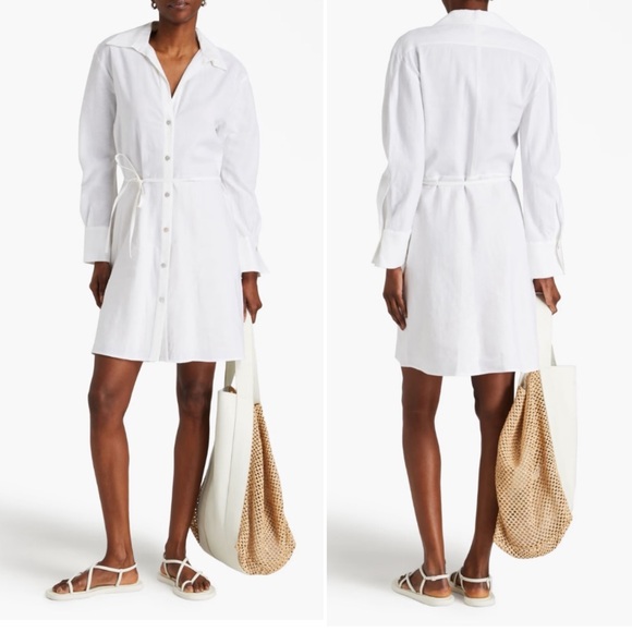Vince Dresses & Skirts - NWT Vince Belted Linen Blend Capsule Minimal White Button Up Mini Dress Size XL